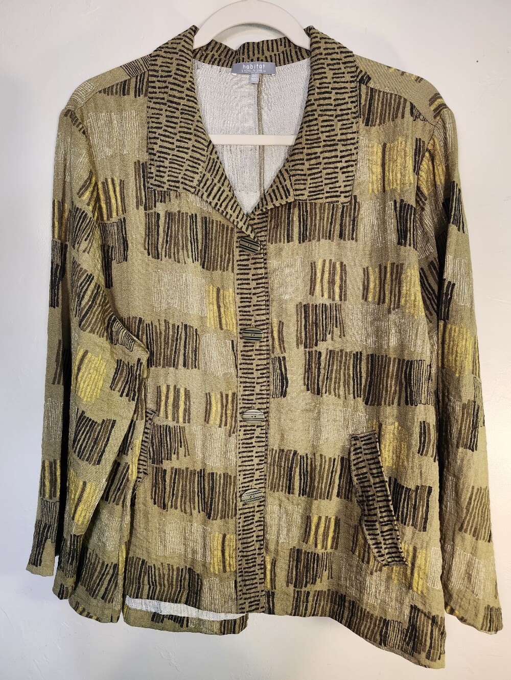 Habitat  Olive Green Patterned Button-Front Shirt Nwt
